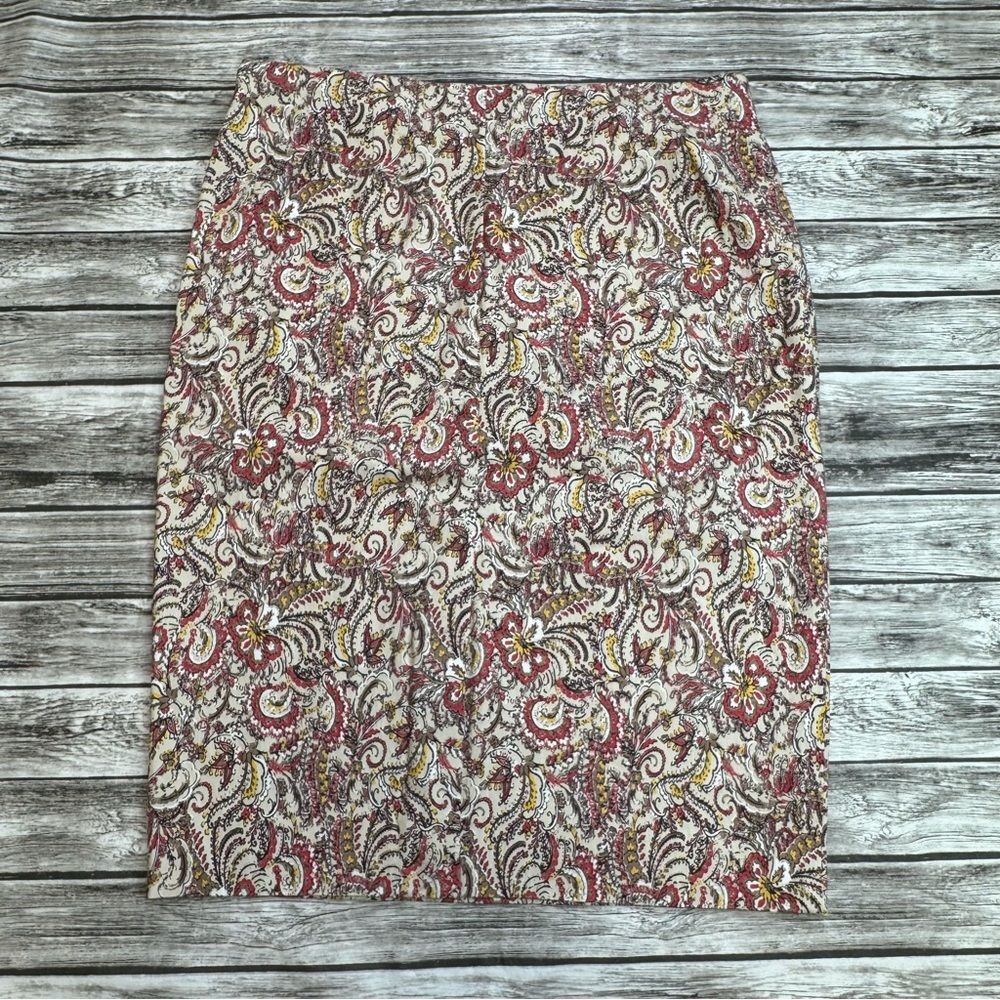 Charter Club Women's Paisley Pencil Skirt Size 10 Multicolor Cream Brown Red